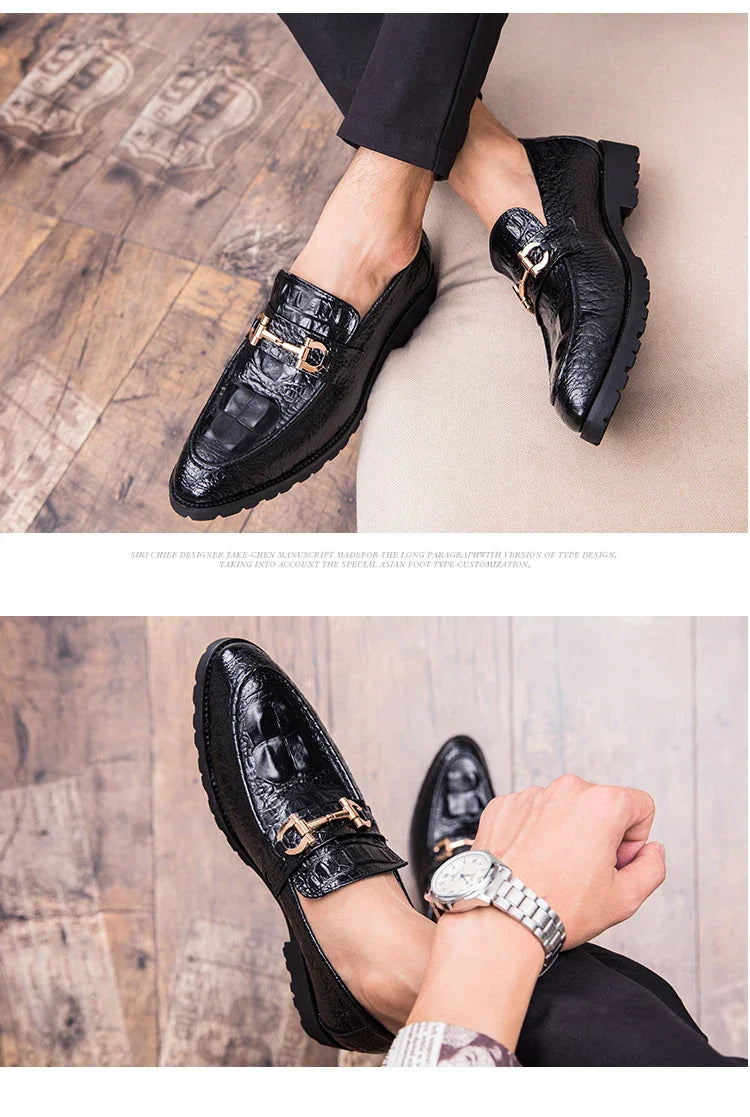 New British business casual shoes nightclub formal pointy leather shoes for men 46 47 large size crocodile metal decoration