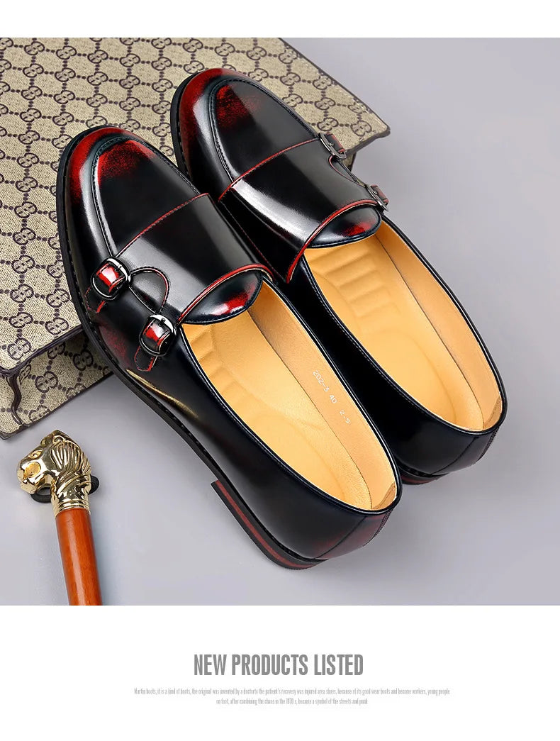 Spring Summer New Cow Leather Shoes for Men Buckle Designer Loafers Male Solid Color Big Size Fashion Business Casual Shoes Man