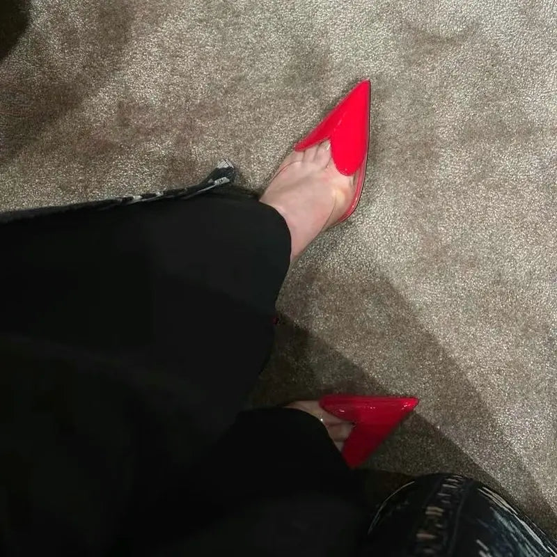 2026 Summer Pointed Shallow Mouth Sweet Love Shape Pumps Transparent Pvc Shoes Thin High-Heeled Dress Women'S Sandals