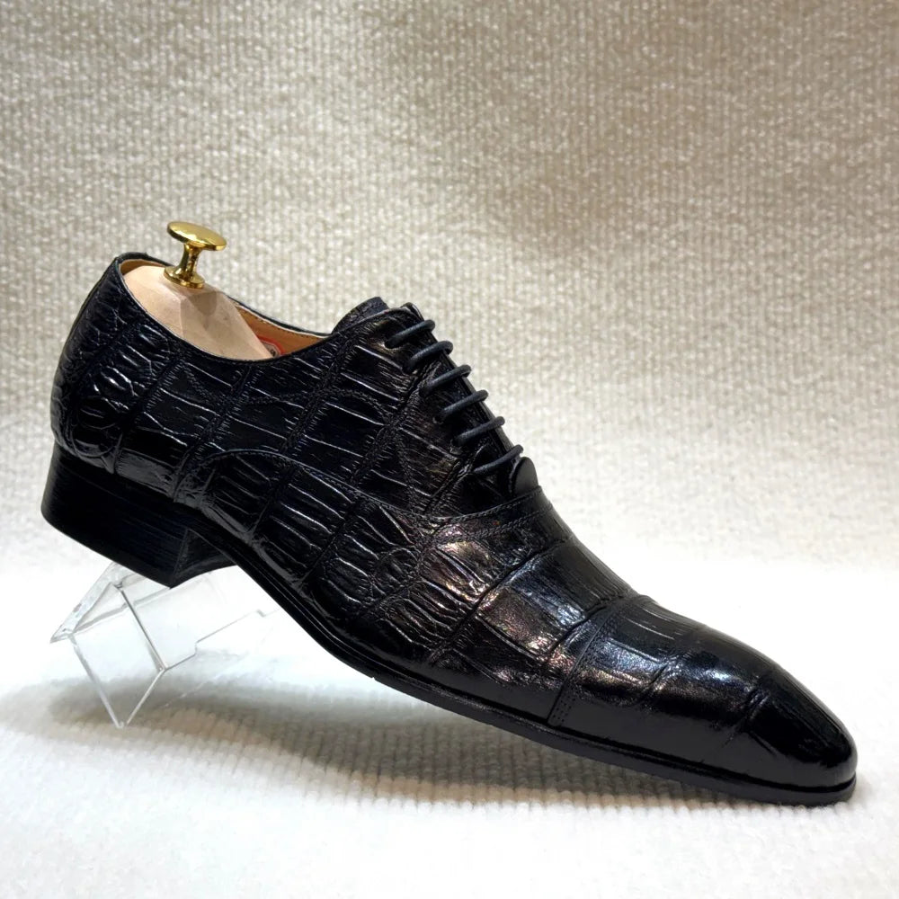 Men's Genuine Leather Oxford Dress Shoes Classic Wingtip Lace-Up Formal Shoes for Wedding Party Business Office