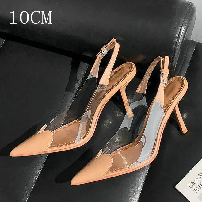 Fashion Heart Design Women Pumps Sexy Pointed Toe Clear High Heels Wedding Prom Shoes PVC Transparent Sandals Party Pumps