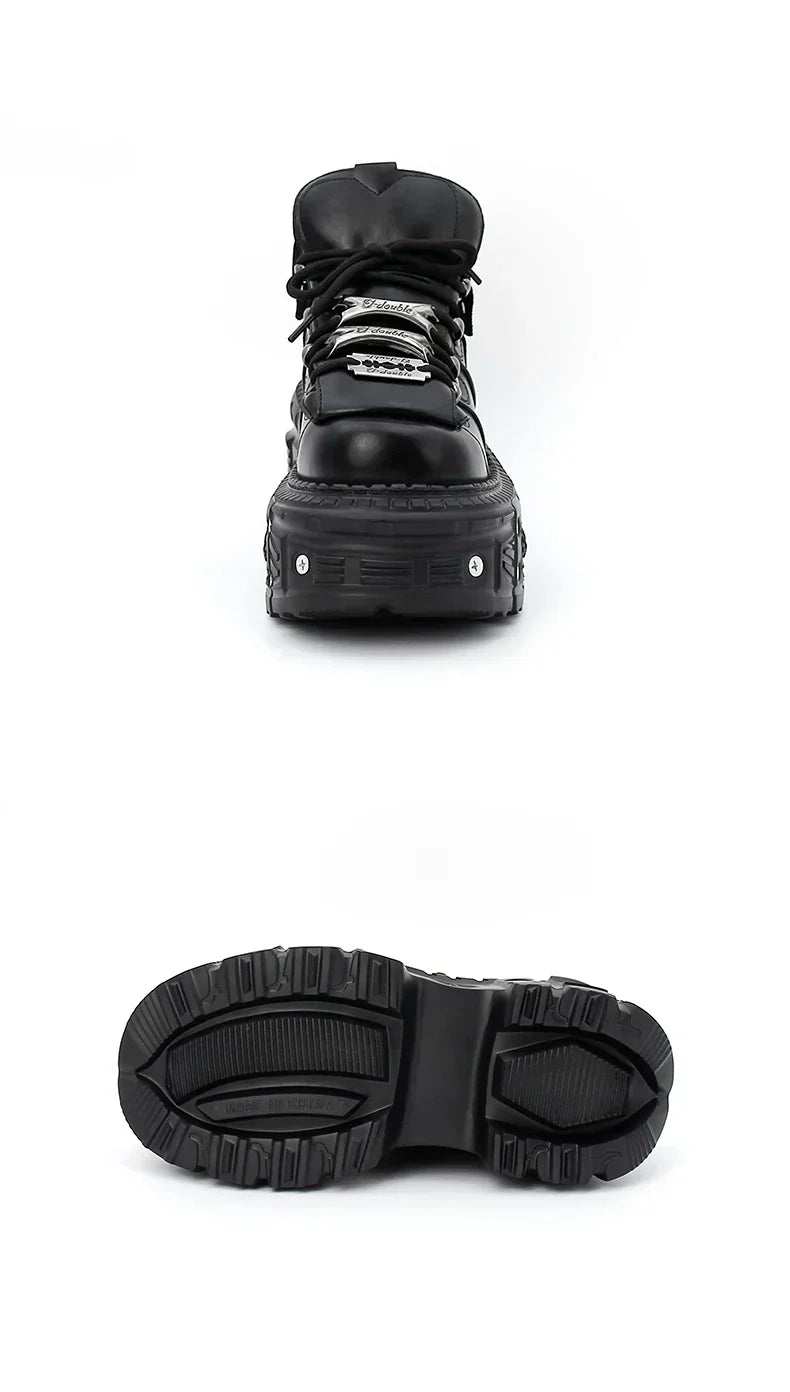 2026 New Punk Style Women Shoes Lace-up Heel Height 6CM Platform Shoes Woman Gothic Ankle Rock Boots Metal Decor Woman Sneakers