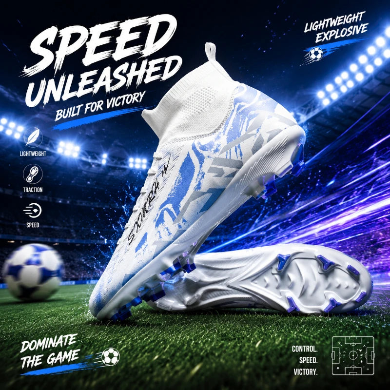 Double Star Football Shoes, FG Anti Slip Grip Men's and Women's Football Shoes, High Top Natural Grass Football Shoes