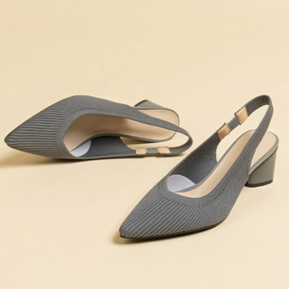 Sandals for Women Heels Knitted Rear Empty Strap Fashion Sandals Pointed Head Shallow Mouth Side Empty Daily Thick Heel Sandals