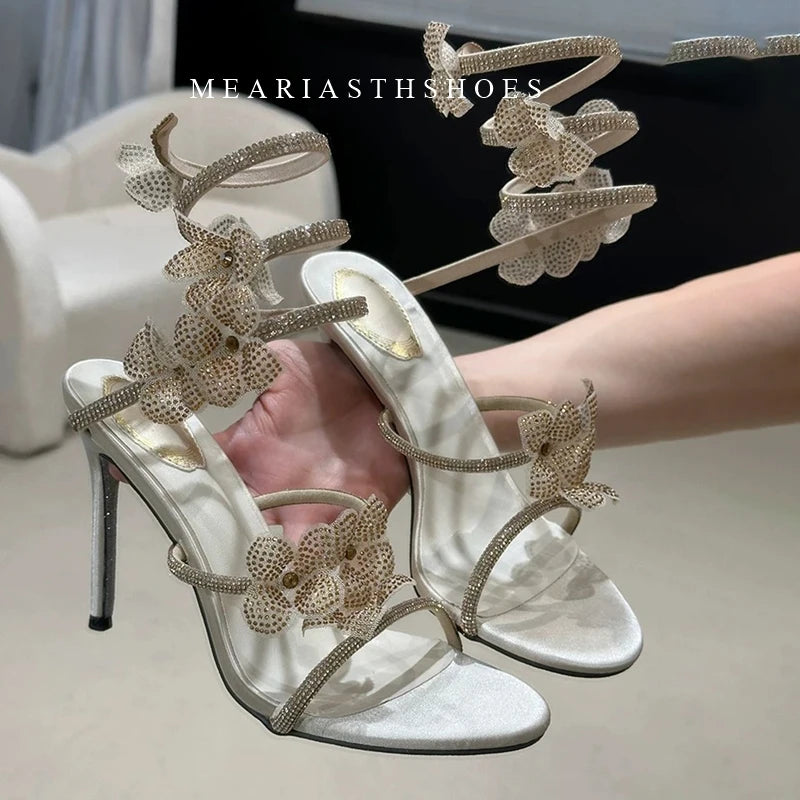 black Women's High Heels Gladiator Sandals Woman Fashion Tassel Crystal Shoes Women Sexy Banquet Party Stiletto Shoes for Women