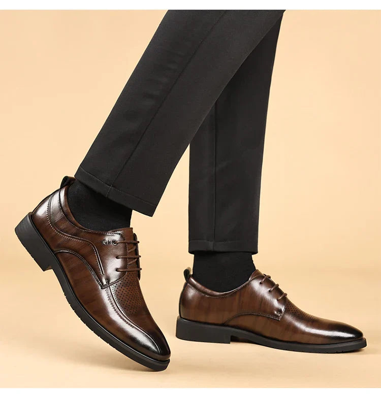 Men's Summer Breathable Leather Shoes Hollow out Comfortable Fashionable Business Formal Derby Shoes British Style-SJ2502-1
