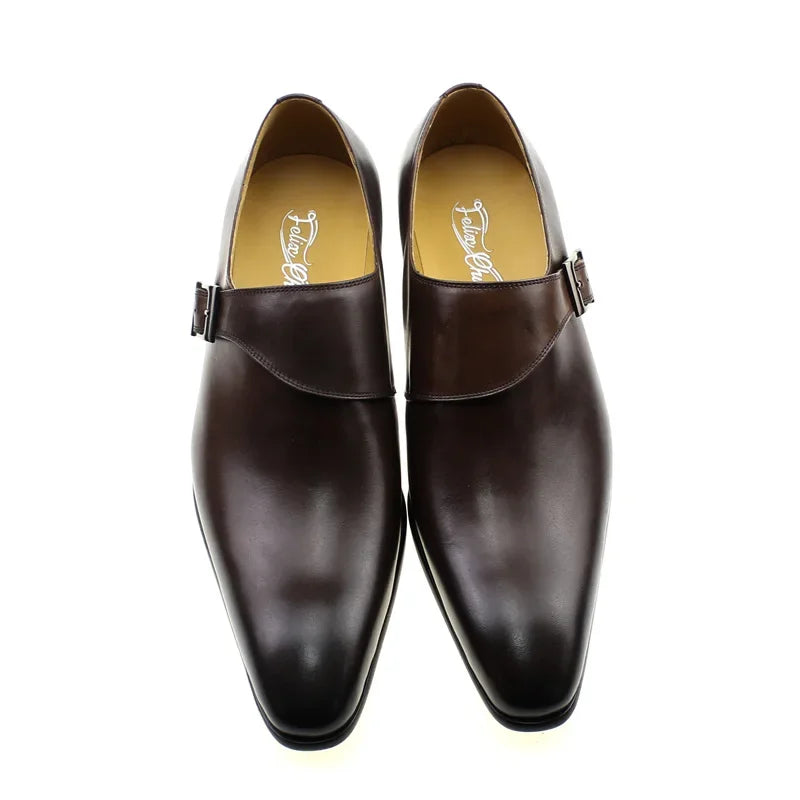 Designer Men's Dress Shoes Classic Genuine Leather Monk Strap Buckle Dark Brown/Black Office Business Formal Shoes for Men