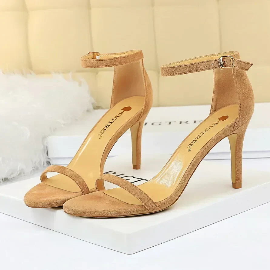 Women Gladiator Stiletto Classic Ankle Strap Holiday Beach Sandals Lady Fashion Suede 8cm 11cm High Heels Sexy Red Brown Sandles
