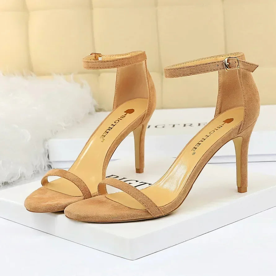 Women Gladiator Stiletto Classic Ankle Strap Holiday Beach Sandals Lady Fashion Suede 8cm 11cm High Heels Sexy Red Brown Sandles