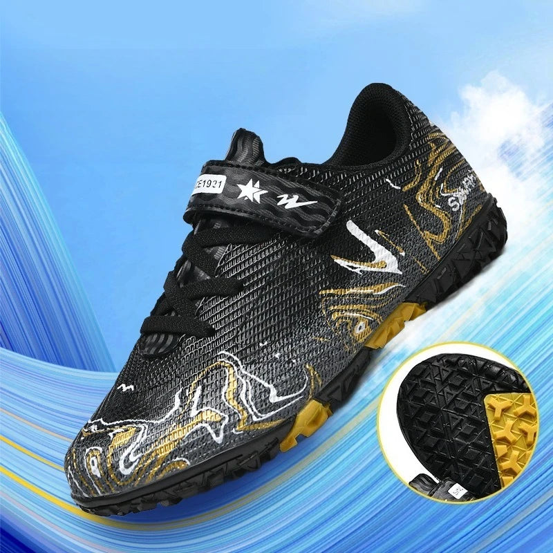 Double Star Children's Football Shoes, Velcro Without Tie Straps, TF Sole Nail Anti Slip Grip, Elementary School Football Shoes