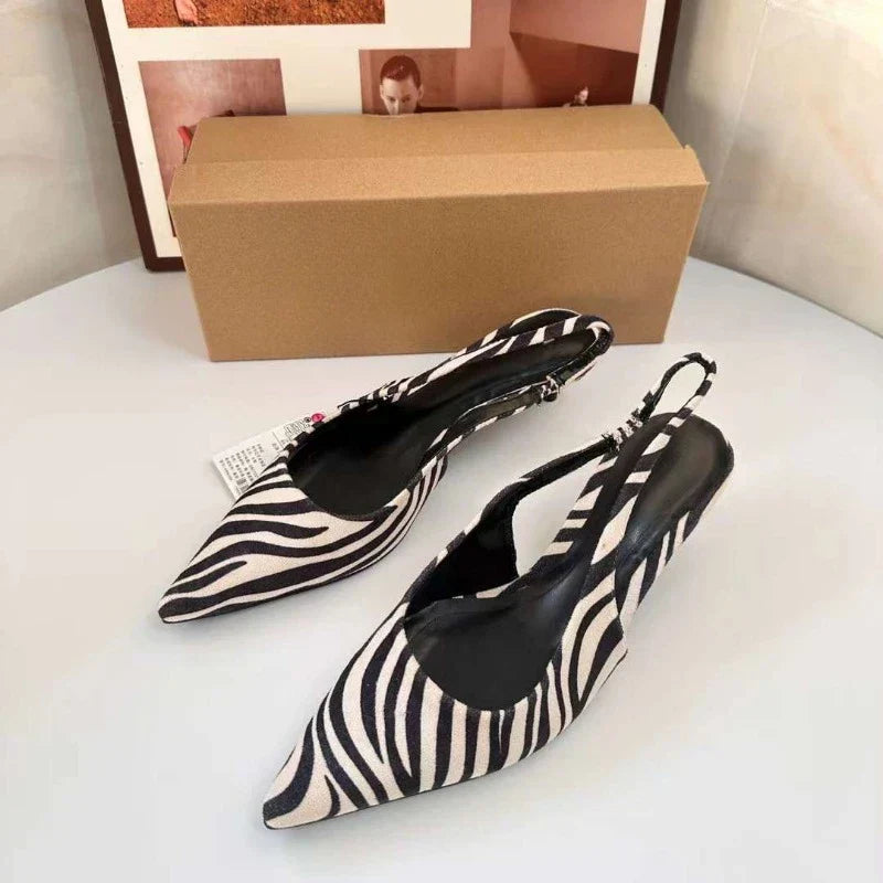 Bold and Stylish Pattern Women's Mid-Heel Sandals, Casual Slip-On with 3cm-5cm Heels 2025 Spring Sexy Slingbacks Ladies Shoes