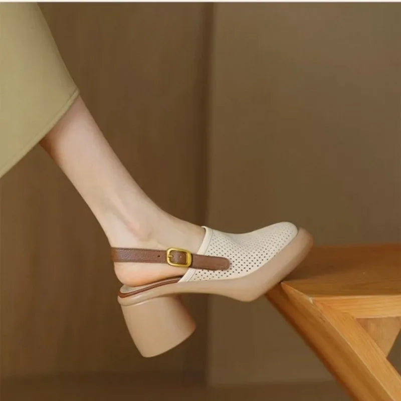 Women Vintage Hollow Chunky Platform Sandals Summer New Soft Thick Sole Buckle Shoes Woman Fashion Non-Slip Beach Slides Sandals
