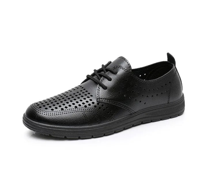 2026 Summer Men Sandals Business Casual Leather Hollow Out Shoes Breathable Soft Sole Clogs Fashion Comfortable Outdoor Slides