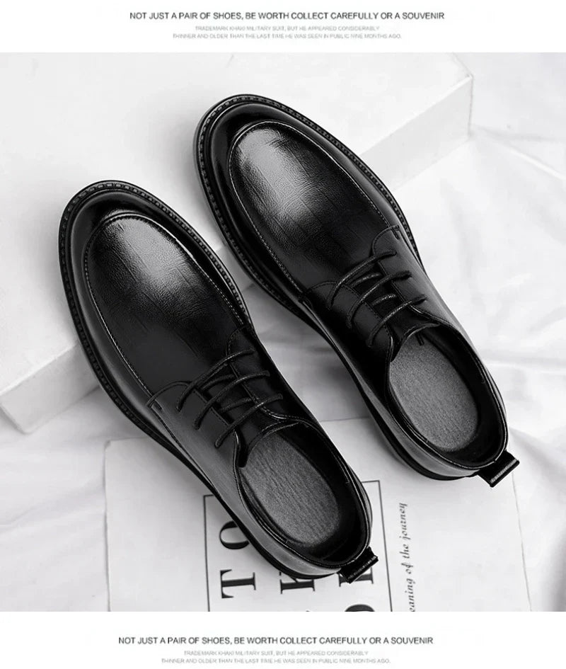 Leather Shoes Men's Four Seasons Business Formal British Casual Commuting Style Black Heightening Wedding Groom's Shoes New