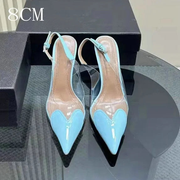 2026 New Style Fashion Heart-shaped Patched Pumps Transparent Platform Pointed-Toe High Heels Evening Shoes