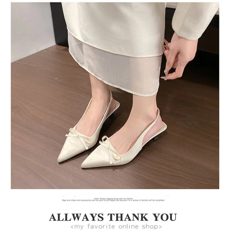 Satin Pointed Toe High Heeled Sandals Women Summer New Sexy Thin Heels Slingback Shoes Bow Elegant Party Dress Shoes Women Pumps