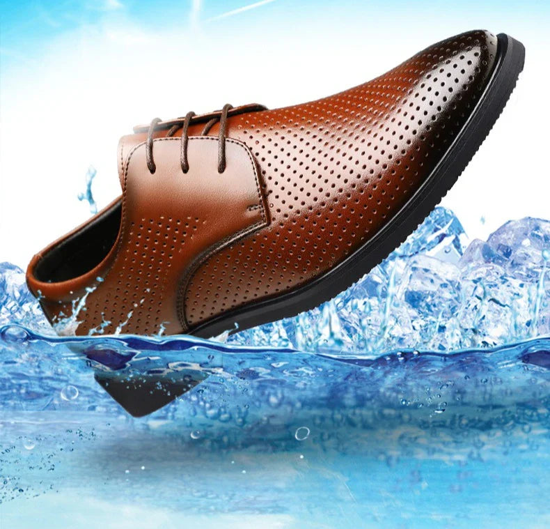 Summer Autumn Dress Shoes for Men Hallow Breathable Lace Designer Leather Shoes Male Fashion Business Casual Elegant Shoe Man