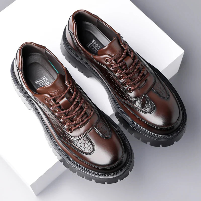Retro Brown Men's Banquet Leather Shoes Thick Soled Wear-resistant Work Shoes2025 Classic Brand Men's Business Dress Shoes