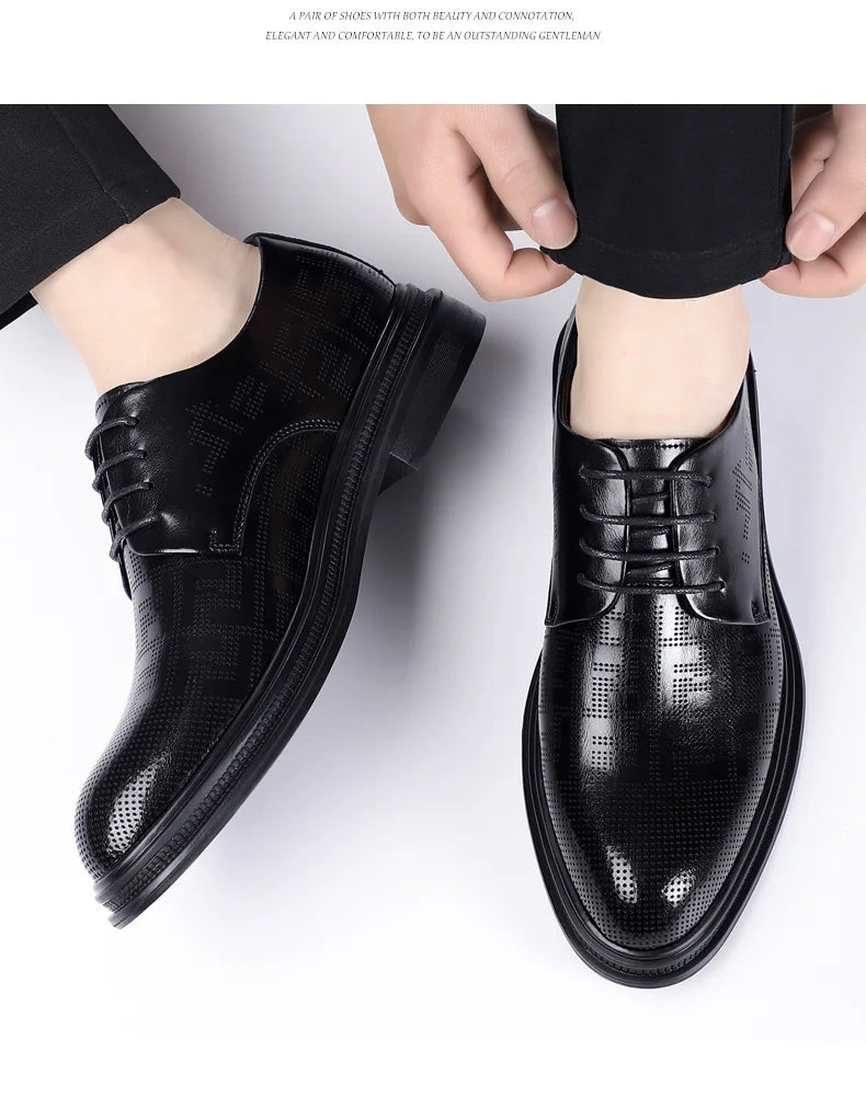 Spring Summer Increase Leather Shoes for Man Lace Designer Business Casual Shoes Male Fashion British Style Dress Shoe Man