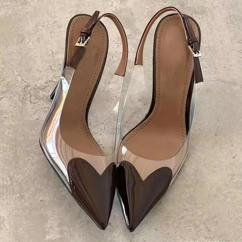 2026 Summer Pointed Shallow Mouth Sweet Love Shape Pumps Transparent Pvc Shoes Thin High-Heeled Dress Women'S Sandals