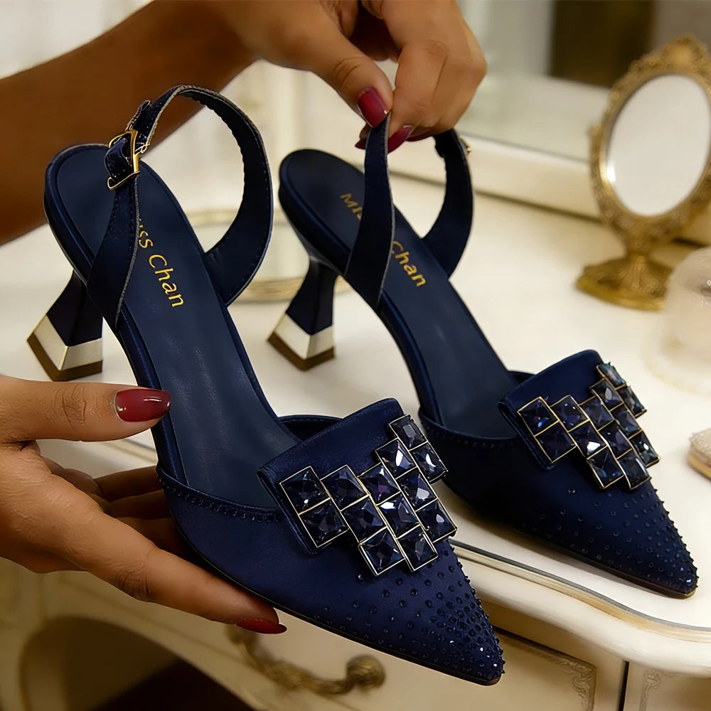 Venus Chan 2026 Elegant Green Slingback Heels with Rhinestones – Italian Design, Pointed Toe Bridal & Evening Party Footwear