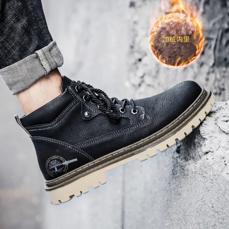 Luxury Men High Top Boots Autumn Vintage Men British Leather Boots Fashion Non Slip Motorcycle Boots Chelsea Botas Hombre 38-47