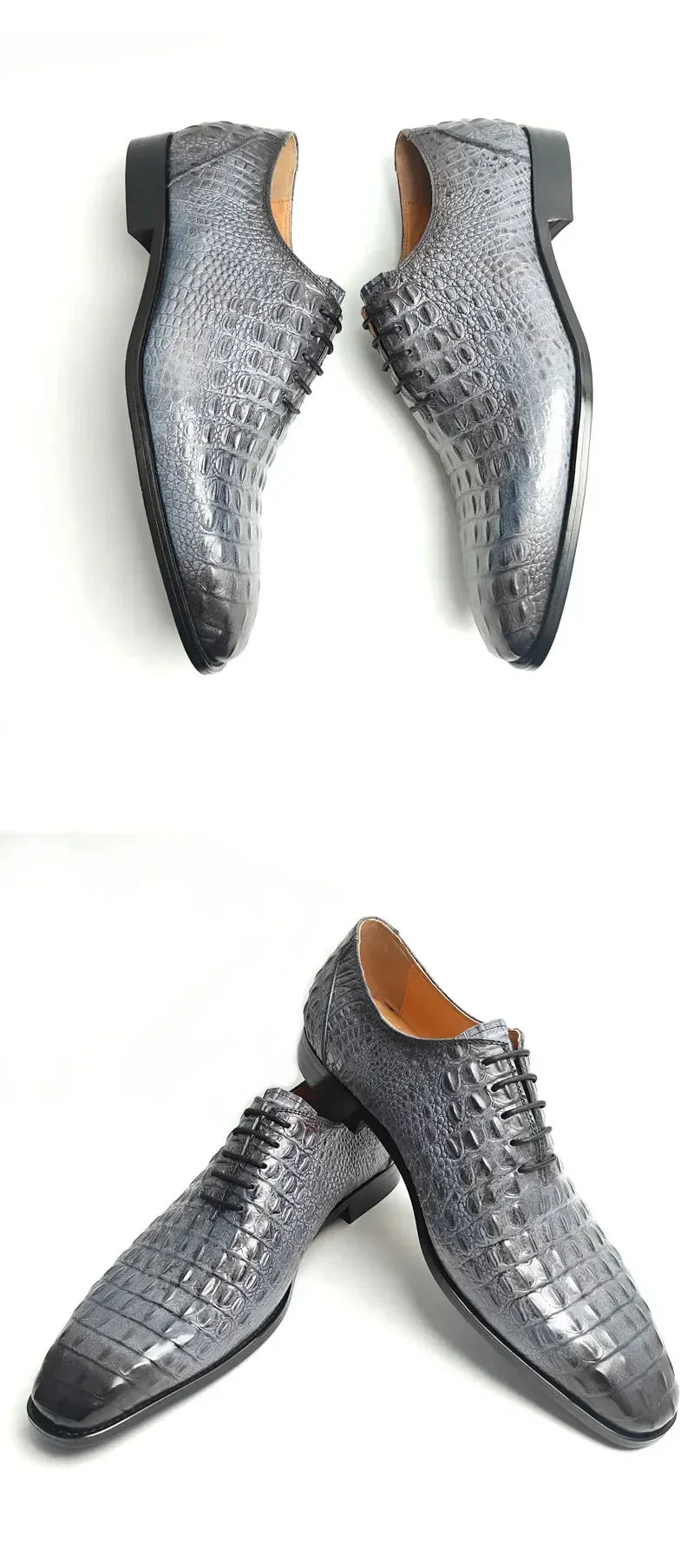 Deluxe Leather Shoes Crocodile Pattern Lace Up Wedding Shoes for Men Business Casual Leather Shoes Round Toe Height Increasing