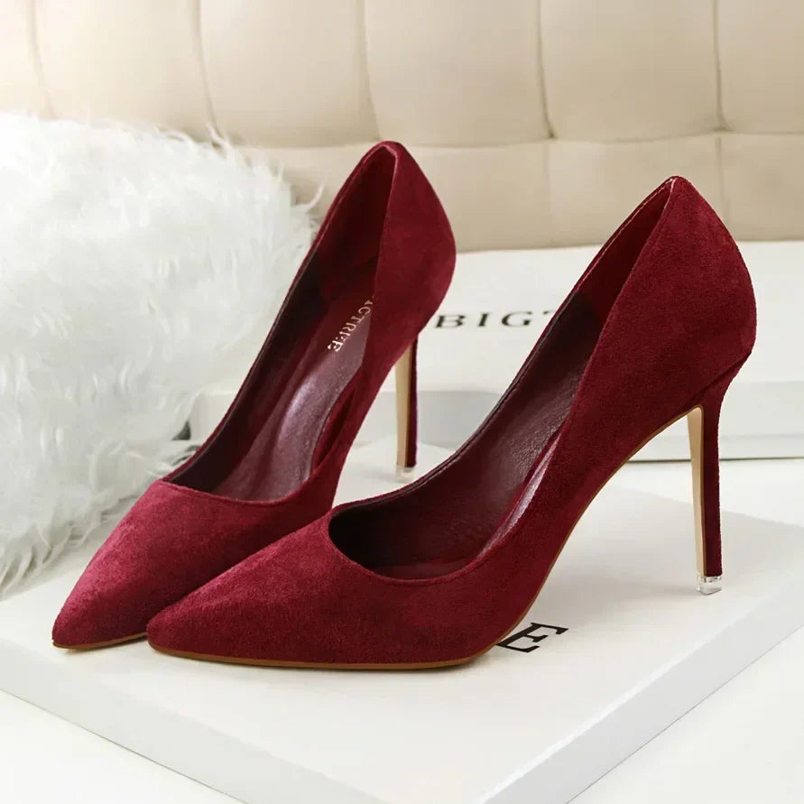 Women 9cm High Heels Daily Party Colorful Suede Pumps Female Scarpins Stiletto Evening Banquet Red Yellow Shoes Plus Size 34-43