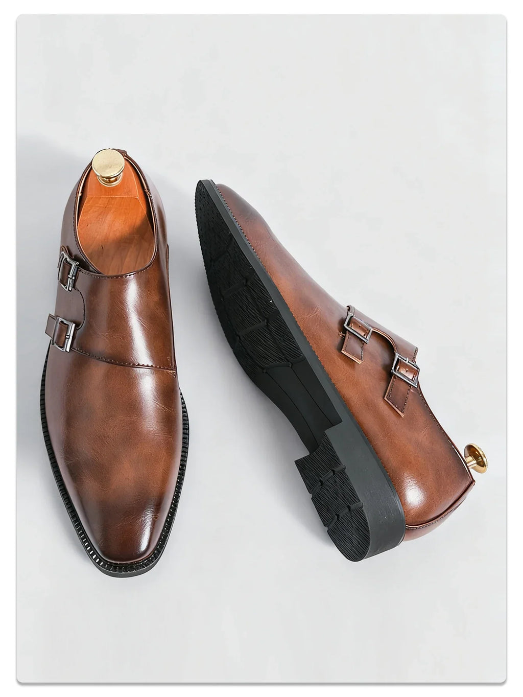Classic Retro Dress Men's Monk Leather Shoes With Pointed Toe Buckle Business Office Wedding Comfortable Men's Oxfords Shoes
