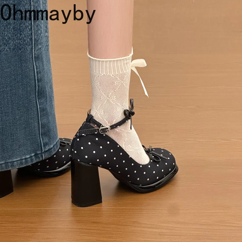 Platform Thick Heel Women Mary Jane Shoes Concise Ankle Strap Shoes 2026 Spring Women's Elegant Party Dress Leather Pumps