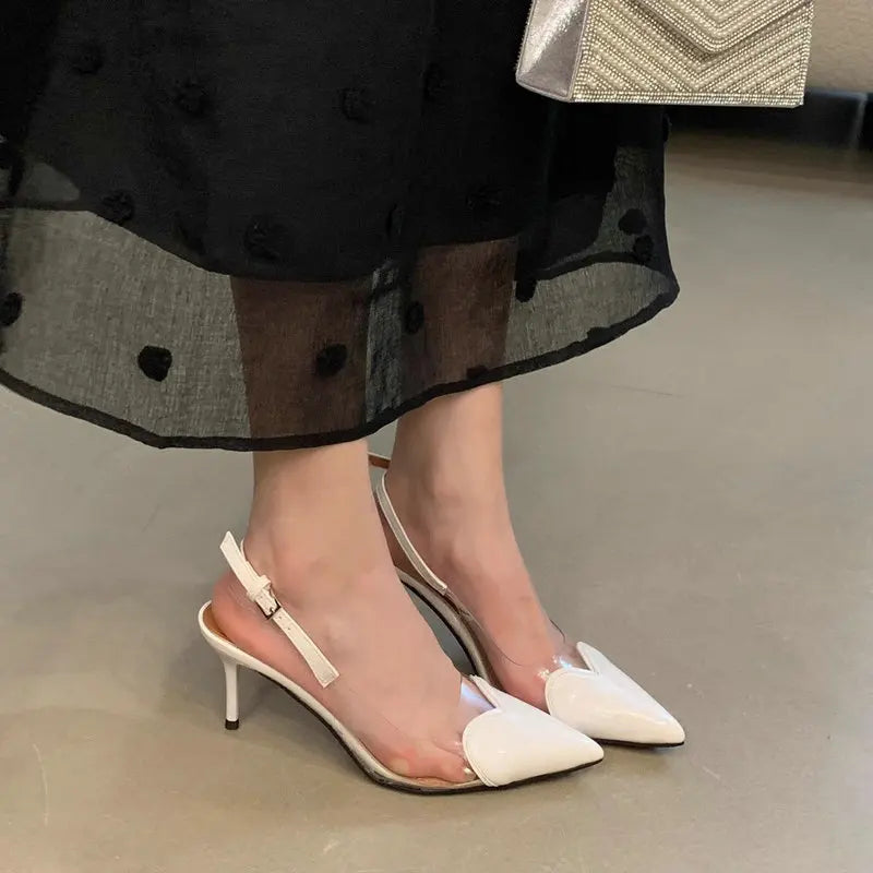 2026 New Style Fashion Heart-shaped Patched Pumps Transparent Platform Pointed-Toe High Heels Evening Shoes