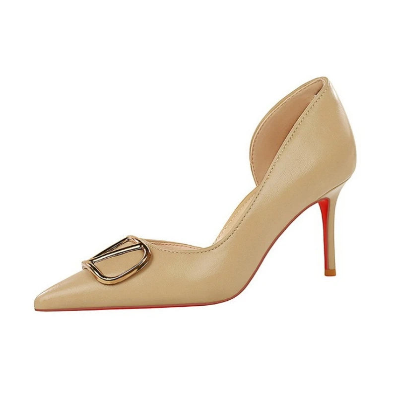 Popular Pointed Red-soled High-heeled Shoes for Women, Shallow-mouth Stiletto Side Hollowed-out Single Shoes, Banquet Shoes