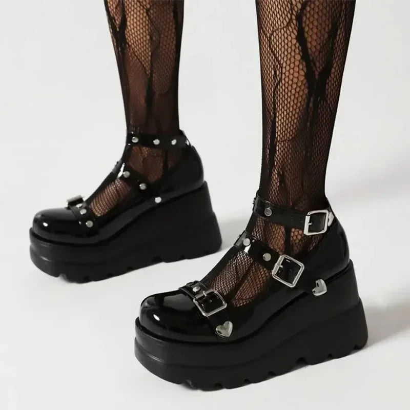 Women Pumps Mary Jane Super High Heel Platform Wedge Spring Ladies Sandals Belt Buckle Classic Sweet Punk Female Lolita Shoes