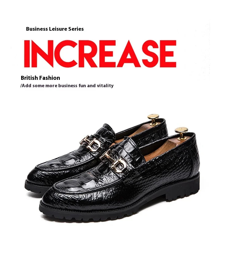 New British business casual shoes nightclub formal pointy leather shoes for men 46 47 large size crocodile metal decoration