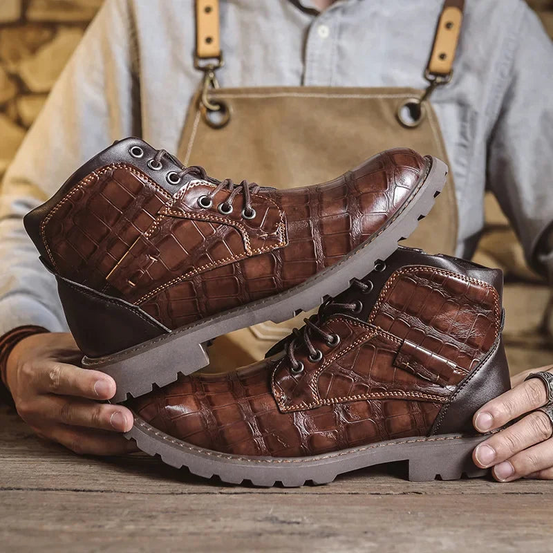 Luxury Men's Boots Italy Handmade Men's Ankle Boots Designer Retro Leahter Shoes for Men Non-Slip Work Boots botas para hombre