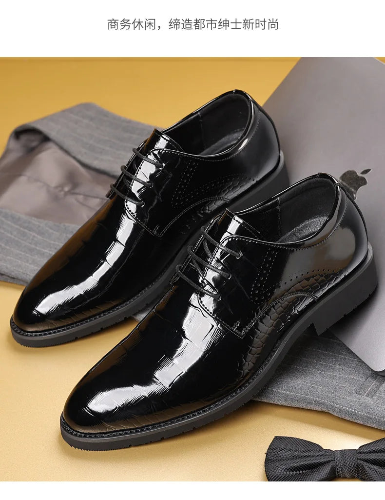 New Designer Autumn Collection British-style Men's Dress Shoes Fashion Patent Leather Commuter Shoes Male Black Casual Shoe Man