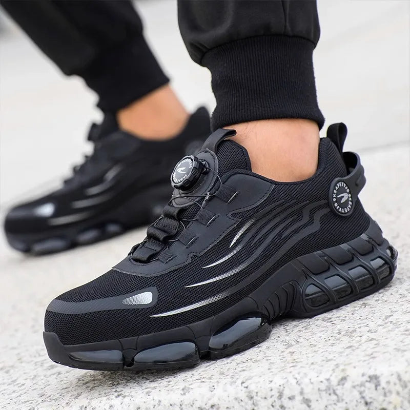 Rotary Button Safety Shoes Men Steel Toe Sneakers Puncture Proof Work Safety Boots Air Cushion Sport Work Shoes Anti-smash Boots