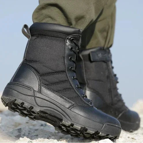 Men Tactical Boots Breathable Leather Mesh High Top Casual Desert Work Shoes Mens SWAT Ankle Combat Boot