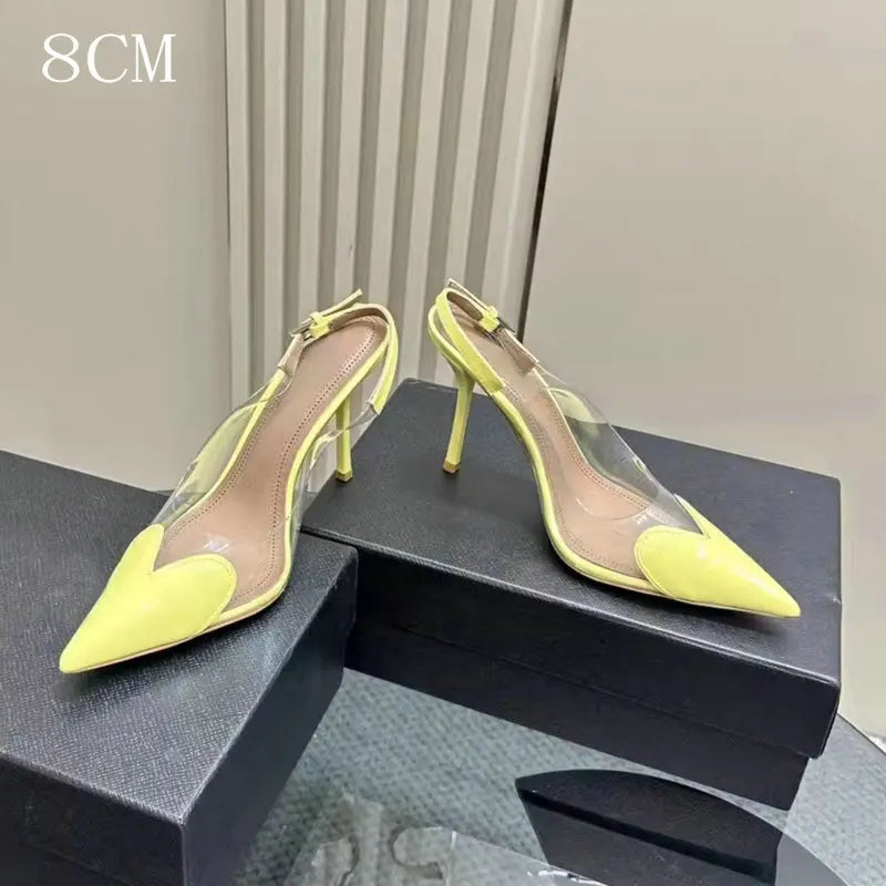 2026 Spring And Summer Pointy Stiletto Heels Wearing Slippers Transparent Female Sandals