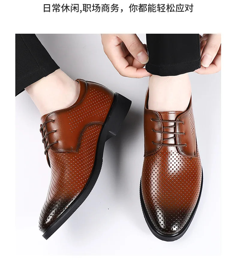 Summer Autumn Dress Shoes for Men Hallow Breathable Lace Designer Leather Shoes Male Fashion Business Casual Elegant Shoe Man
