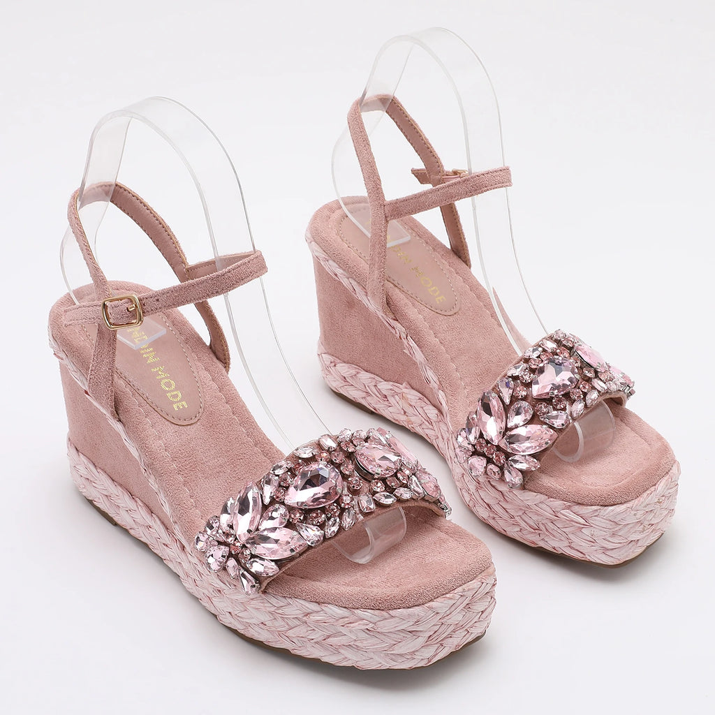 Trendin Mode Women's Velvet High Wedge Sandals 10cm Heel