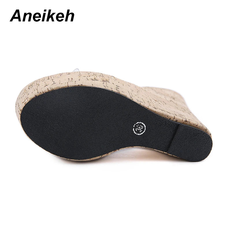 Aneikeh PVC Transparent Wedges Platform Sandals High Heeled Summer 2025 Fashion Women's Slippers Thick Sole Beach Shoes Mujer