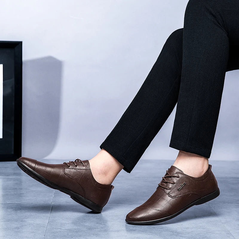 Luxury Business Oxford Genuine Leather Shoes Men Breathable Formal Dress Shoes Male Office Wedding Flats Footwear Evening Dress