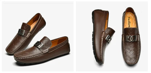 Top-grain Cowhide Men's Shoes, Bean Shoes, Summer Breathable, High-end and Sophisticated Business Casual Leather Shoes