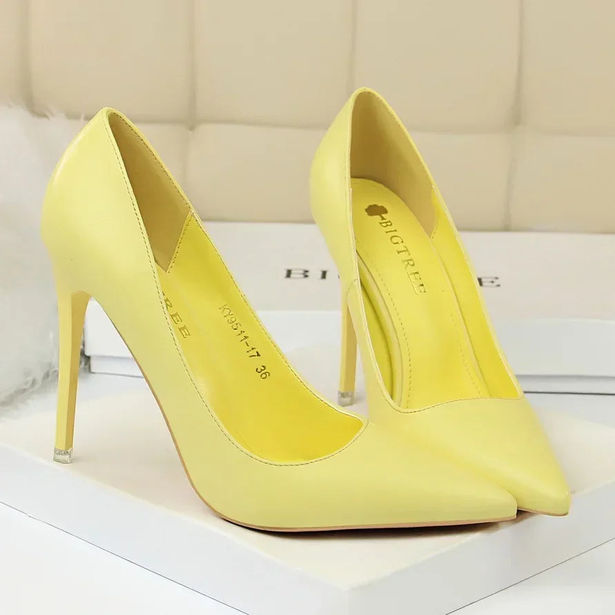 Plus Size 34-43 Woman Classic Concise 7.5cm 10.5cm High Heels Lady Elegant Colorful Pumps Scarpins Yellow Mid Low Heels Shoes