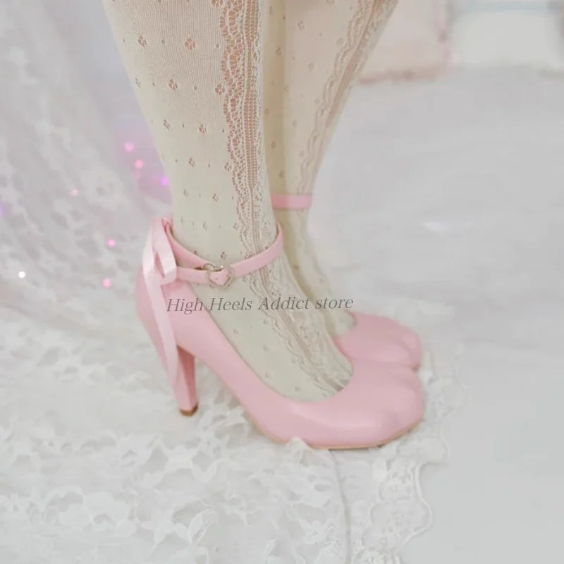 Women's Cat Paws leather High Heels black/pink/white Lolita 8.5cm pumps ankle straps party cute girl's Ballet Mary Jane shoes