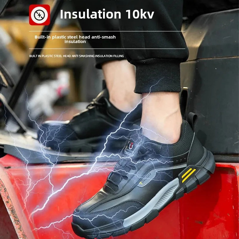 New Fashion 2025 Genuine Leather Insulation 10KV Work Safety Shoes Indestructible Multifunctional Sneakers Waterproof Male Boots