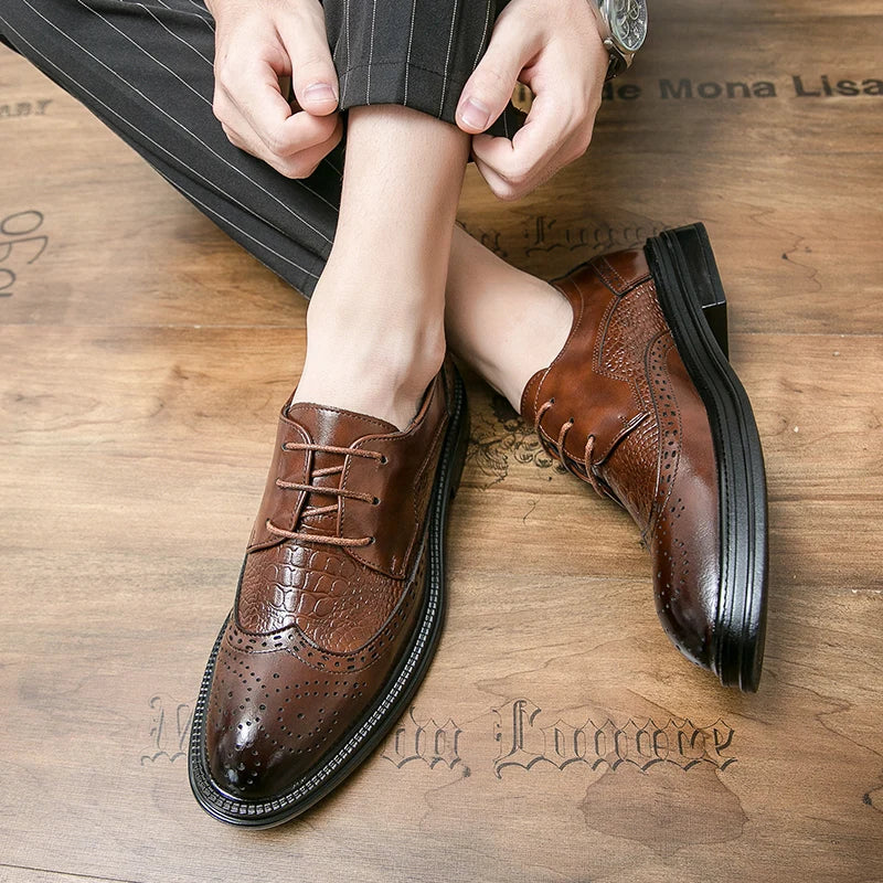 Designer Business Oxfords Formal Wedding Mens Derby Italian Original Crocodile Leather Dress Office Loafers Casual Shoes for Men