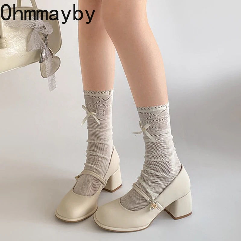 Thick Heel Women Mary Jane Shoes Fashion Shallow Square Toe Slip On Shoes Ladies Outdoor Party Dress Pumps