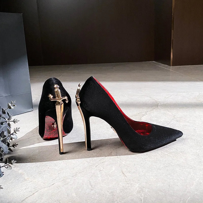 Luxury Designer Women Shoes Exquisite Metal Decoration Pointed Tip High Heels for Woman Elegant French Casual Shoe Zapatos Mujer